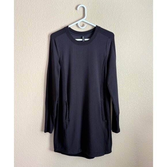 Athleta Balance Long Sleeve Crewneck Dress With Pockets Black - Picture 5 of 12